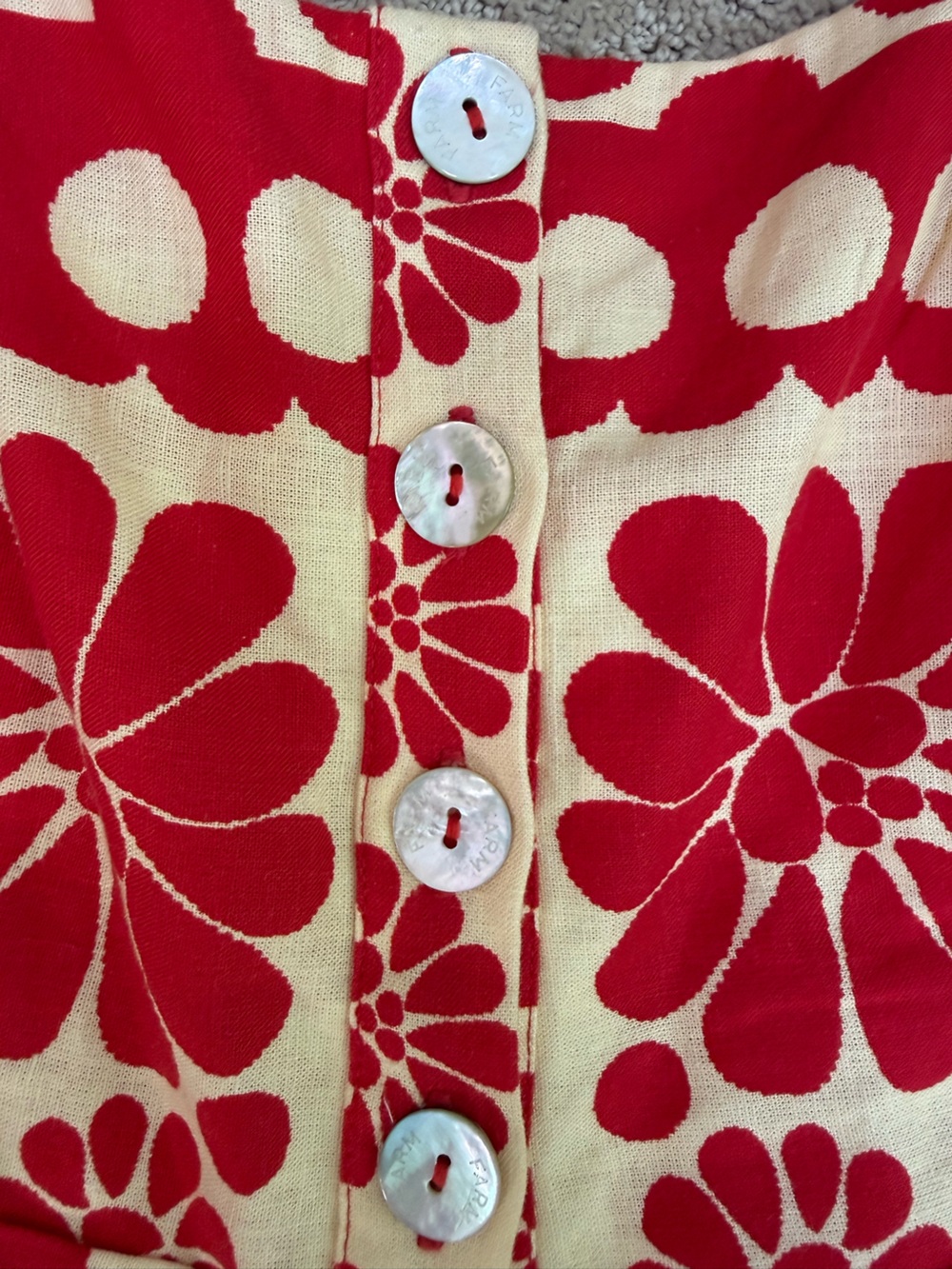 FARM Rio Red & Cream Floral Linen Blend Romper – Size S - Picture 8 of 11